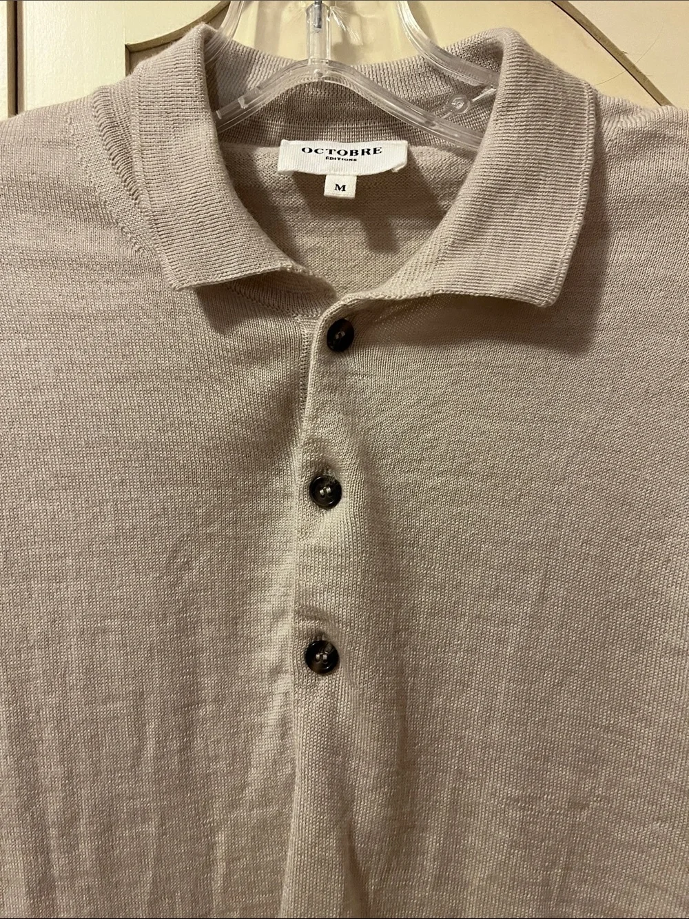 Sezane, Paris Light Beige Merino Knit Polo Sweater - Picture 6 of 12